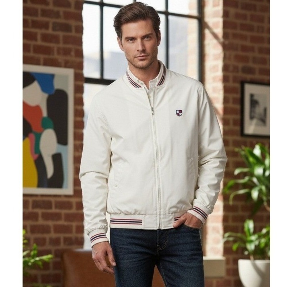 Old Navy Bomber Jacket Mens Size L Lightweight Full Zip Pockets White Casual Y2K